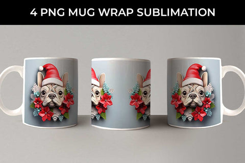 3D Christmas French Bulldog Dog Mug Wrap Sublimation PNG Bundle Free For Commercial Use Sublimation Sintegra 