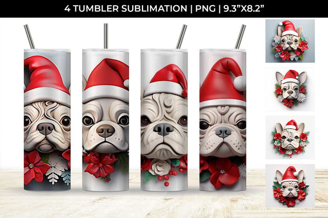3D Christmas French Bulldog Dog Tumbler Wrap 20 oz Sublimation PNG Bundle Free For Commercial Use Sublimation Sintegra 