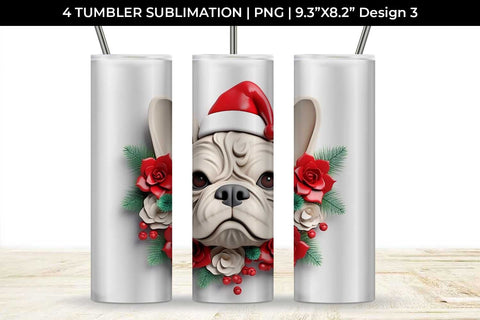 3D Christmas French Bulldog Dog Tumbler Wrap 20 oz Sublimation PNG Bundle Free For Commercial Use Sublimation Sintegra 