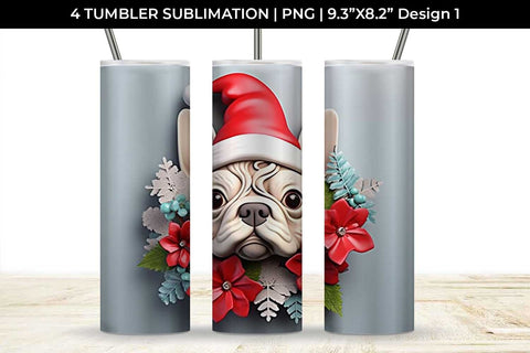 3D Christmas French Bulldog Dog Tumbler Wrap 20 oz Sublimation PNG Bundle Free For Commercial Use Sublimation Sintegra 