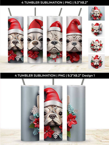 3D Christmas French Bulldog Dog Tumbler Wrap 20 oz Sublimation PNG Bundle Free For Commercial Use Sublimation Sintegra 