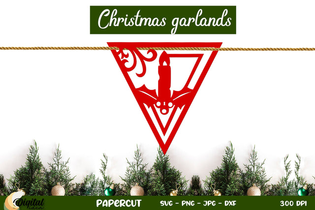 3D Christmas Garland Paper Cut. 3D Christmas Decor SVG. 3D Paper Evgenyia Guschina 