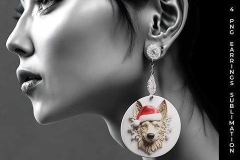 3D Christmas German Shepherd Dog Earrings Sublimation PNG Bundle Free For Commercial Use Sublimation Sintegra 