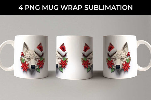 3D Christmas German Shepherd Dog Mug Wrap Sublimation PNG Bundle Free For Commercial Use Sublimation Sintegra 