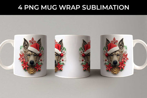 3D Christmas German Shepherd Dog Mug Wrap Sublimation PNG Bundle Free For Commercial Use Sublimation Sintegra 