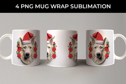 3D Christmas German Shepherd Dog Mug Wrap Sublimation PNG Bundle Free For Commercial Use Sublimation Sintegra 