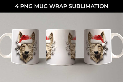 3D Christmas German Shepherd Dog Mug Wrap Sublimation PNG Bundle Free For Commercial Use Sublimation Sintegra 