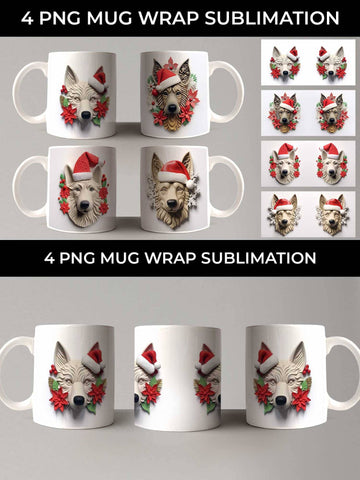 3D Christmas German Shepherd Dog Mug Wrap Sublimation PNG Bundle Free For Commercial Use Sublimation Sintegra 