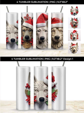 3D Christmas German Shepherd Dog Tumbler Wrap 20 oz Sublimation PNG Bundle Free For Commercial Use Sublimation Sintegra 