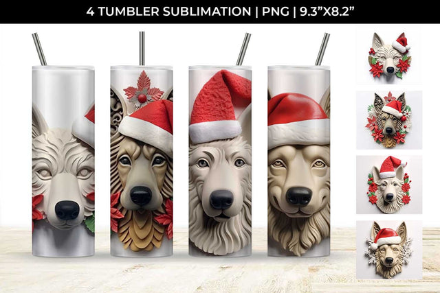 3D Christmas German Shepherd Dog Tumbler Wrap 20 oz Sublimation PNG Bundle Free For Commercial Use Sublimation Sintegra 