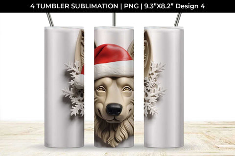 3D Christmas German Shepherd Dog Tumbler Wrap 20 oz Sublimation PNG Bundle Free For Commercial Use Sublimation Sintegra 