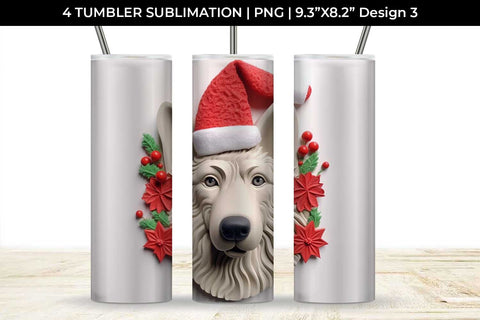 3D Christmas German Shepherd Dog Tumbler Wrap 20 oz Sublimation PNG Bundle Free For Commercial Use Sublimation Sintegra 
