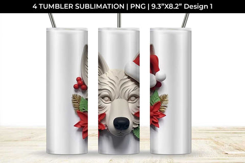 3D Christmas German Shepherd Dog Tumbler Wrap 20 oz Sublimation PNG Bundle Free For Commercial Use Sublimation Sintegra 