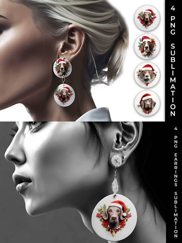 3D Christmas German Shorthaired Dog Earrings Sublimation PNG Bundle Free For Commercial Use Sublimation Sintegra 