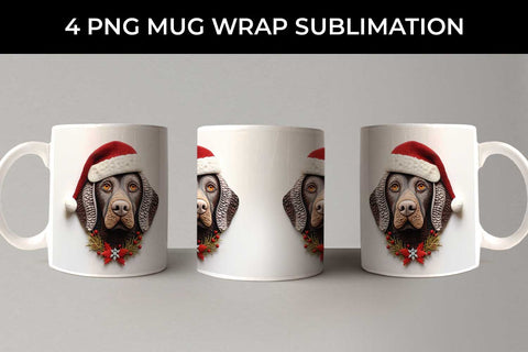 3D Christmas German Shorthaired Dog Mug Wrap Sublimation PNG Bundle Free For Commercial Use Sublimation Sintegra 