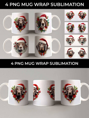 3D Christmas German Shorthaired Dog Mug Wrap Sublimation PNG Bundle Free For Commercial Use Sublimation Sintegra 