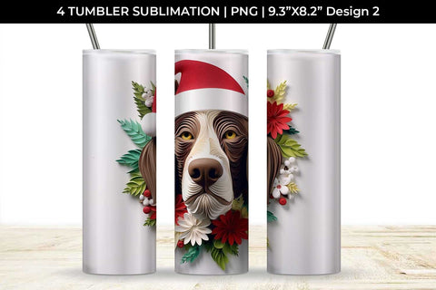 3D Christmas German Shorthaired Dog Tumbler Wrap 20 oz Sublimation PNG Bundle Free For Commercial Use Sublimation Sintegra 