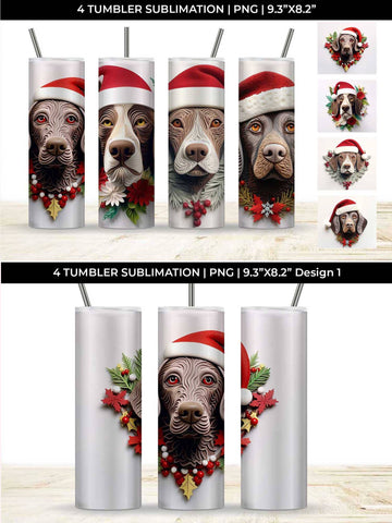3D Christmas German Shorthaired Dog Tumbler Wrap 20 oz Sublimation PNG Bundle Free For Commercial Use Sublimation Sintegra 