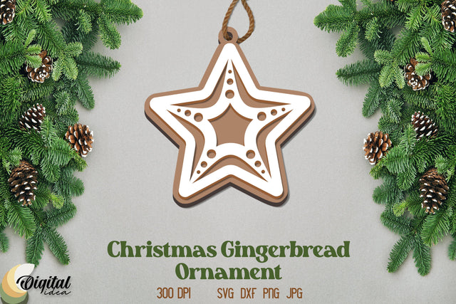 3D Christmas Gingerbread Ornament Laser Cut. Gingerbread Laser Cut SVG Evgenyia Guschina 