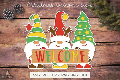 3d Christmas Gnome Welcome Sign svg Christmas laser cut file SVG Olga Boat Design 