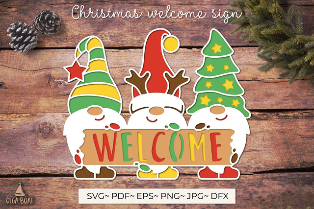 3d Christmas Gnome Welcome Sign svg Christmas laser cut file SVG Olga Boat Design 