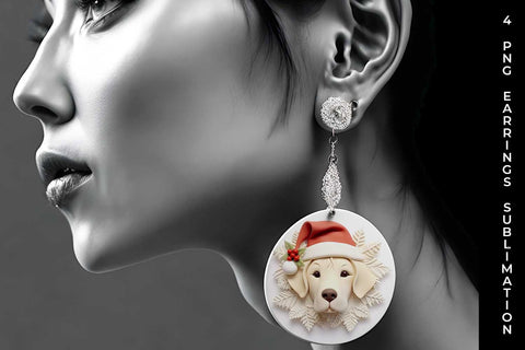 3D Christmas Golden Retriever Dog Earrings Sublimation PNG Bundle Free For Commercial Use Sublimation Sintegra 