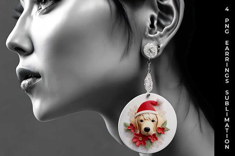 3D Christmas Golden Retriever Dog Earrings Sublimation PNG Bundle Free For Commercial Use Sublimation Sintegra 
