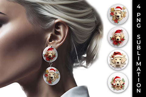 3D Christmas Golden Retriever Dog Earrings Sublimation PNG Bundle Free For Commercial Use Sublimation Sintegra 