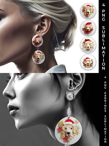 3D Christmas Golden Retriever Dog Earrings Sublimation PNG Bundle Free For Commercial Use Sublimation Sintegra 