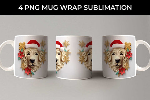 3D Christmas Golden Retriever Dog Mug Wrap Sublimation PNG Bundle Free For Commercial Use Sublimation Sintegra 