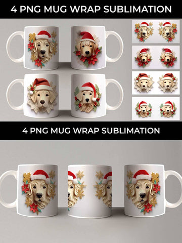 3D Christmas Golden Retriever Dog Mug Wrap Sublimation PNG Bundle Free For Commercial Use Sublimation Sintegra 