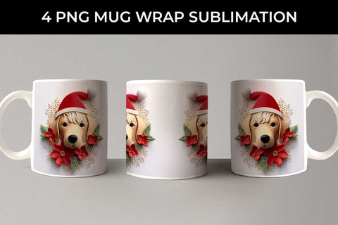 3D Christmas Golden Retriever Dog Mug Wrap Sublimation PNG Bundle Free For Commercial Use Sublimation Sintegra 