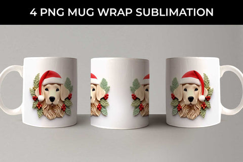 3D Christmas Golden Retriever Dog Mug Wrap Sublimation PNG Bundle Free For Commercial Use Sublimation Sintegra 