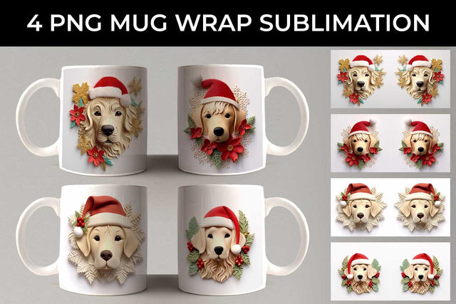 3D Christmas Golden Retriever Dog Mug Wrap Sublimation PNG Bundle Free For Commercial Use Sublimation Sintegra 