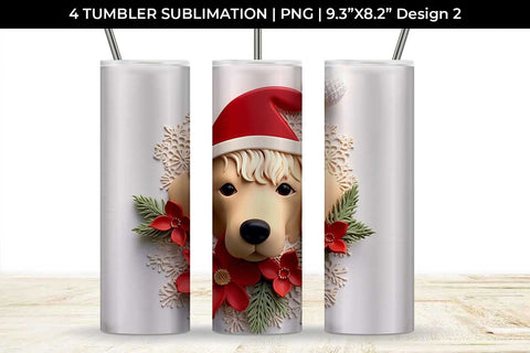 3D Christmas Golden Retriever Dog Tumbler Wrap 20 oz Sublimation PNG Bundle Free For Commercial Use Sublimation Sintegra 