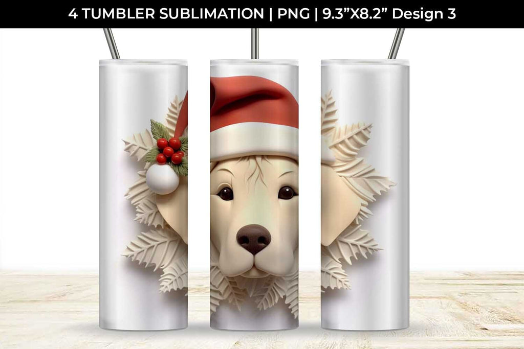 3D Christmas Golden Retriever Dog Tumbler Wrap 20 oz Sublimation PNG ...