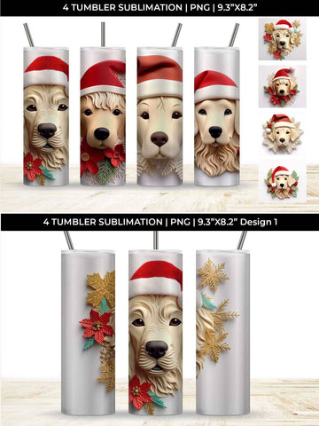 3D Christmas Golden Retriever Dog Tumbler Wrap 20 oz Sublimation PNG Bundle Free For Commercial Use Sublimation Sintegra 