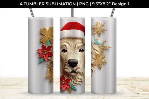 3D Christmas Golden Retriever Dog Tumbler Wrap 20 oz Sublimation PNG Bundle Free For Commercial Use Sublimation Sintegra 