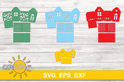 3D Christmas House Ornaments paper cut set 3D Paper CutsunSVG 