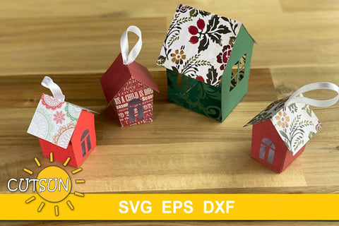 3D Christmas House Ornaments paper cut set 3D Paper CutsunSVG 