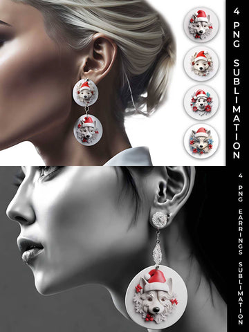3D Christmas Husky Dog Earrings Sublimation PNG Bundle Free For Commercial Use Sublimation Sintegra 