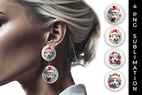 3D Christmas Husky Dog Earrings Sublimation PNG Bundle Free For Commercial Use Sublimation Sintegra 
