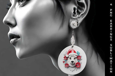 3D Christmas Husky Dog Earrings Sublimation PNG Bundle Free For Commercial Use Sublimation Sintegra 