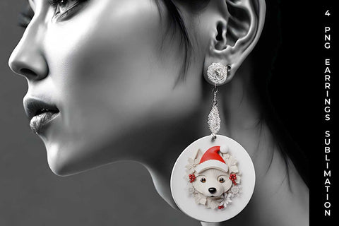 3D Christmas Husky Dog Earrings Sublimation PNG Bundle Free For Commercial Use Sublimation Sintegra 