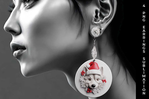 3D Christmas Husky Dog Earrings Sublimation PNG Bundle Free For Commercial Use Sublimation Sintegra 