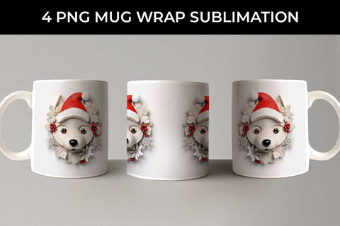3D Christmas Husky Dog Mug Wrap Sublimation PNG Bundle Free For Commercial Use Sublimation Sintegra 