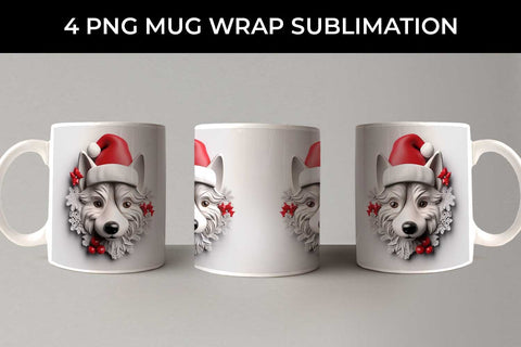 3D Christmas Husky Dog Mug Wrap Sublimation PNG Bundle Free For Commercial Use Sublimation Sintegra 