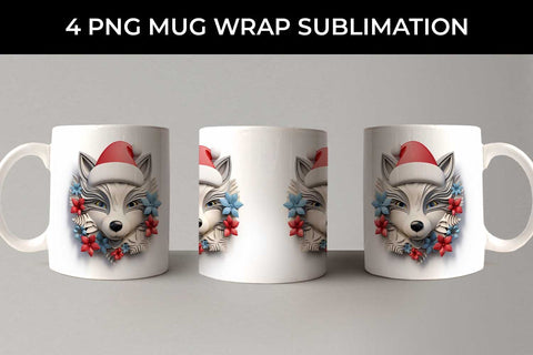 3D Christmas Husky Dog Mug Wrap Sublimation PNG Bundle Free For Commercial Use Sublimation Sintegra 