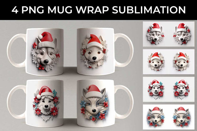 3D Christmas Husky Dog Mug Wrap Sublimation PNG Bundle Free For Commercial Use Sublimation Sintegra 