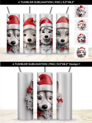 3D Christmas Husky Dog Tumbler Wrap 20 oz Sublimation PNG Bundle Free For Commercial Use Sublimation Sintegra 